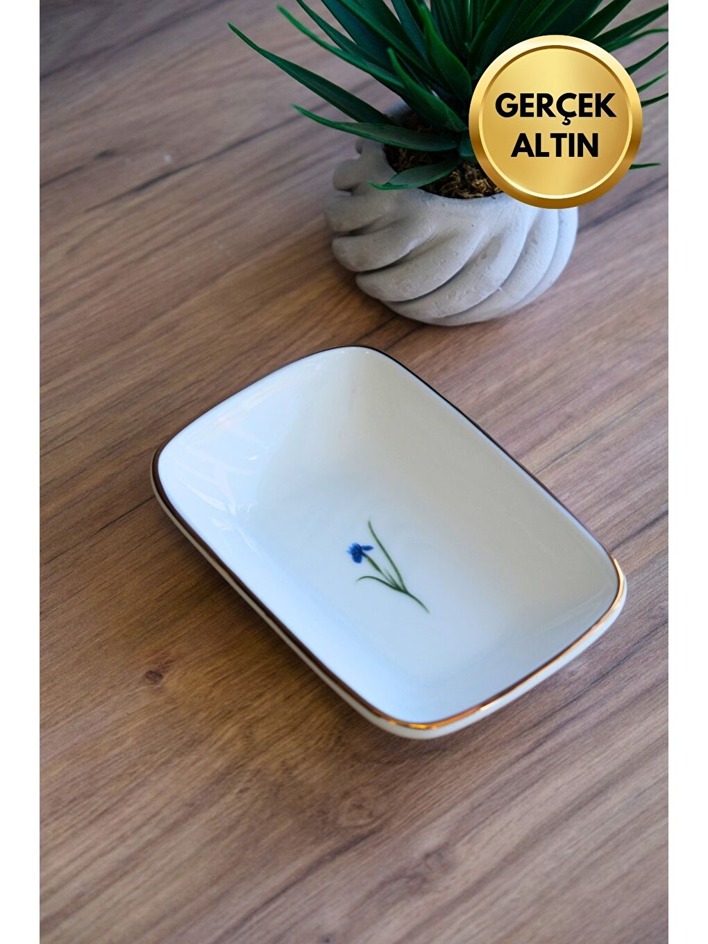 Karışık Porselen Natura İris Altın Yaldızlı Dikdörtgen Kayık Tabak 14X9,8cm Tekli-1