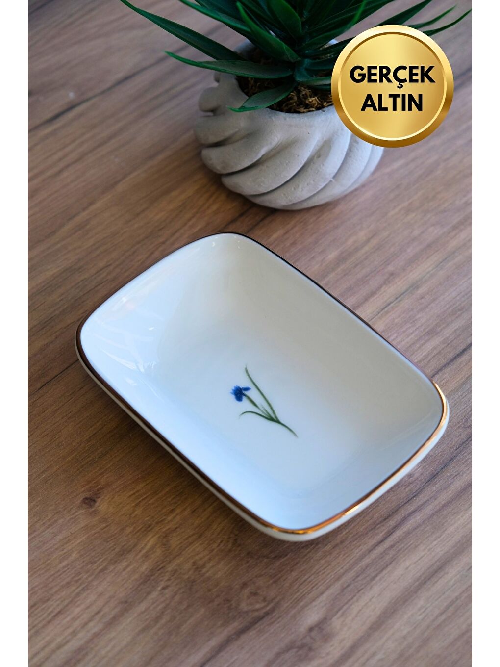 Karışık Porselen Natura İris Altın Yaldızlı Dikdörtgen Kayık Tabak 14X9,8cm Tekli-2