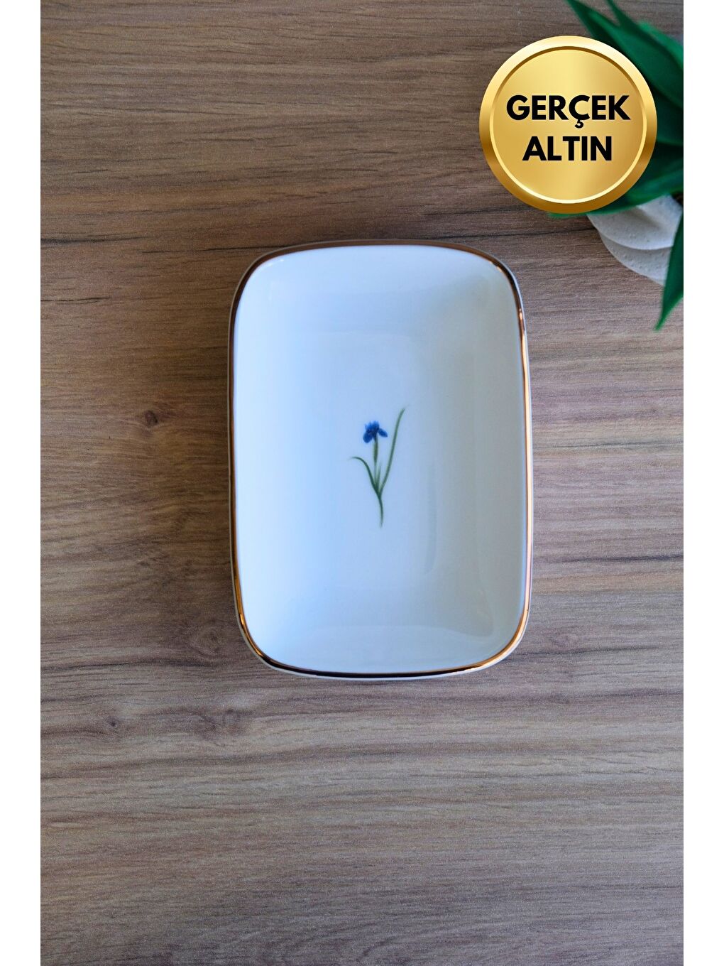 Karışık Porselen Natura İris Altın Yaldızlı Dikdörtgen Kayık Tabak 14X9,8cm Tekli-3