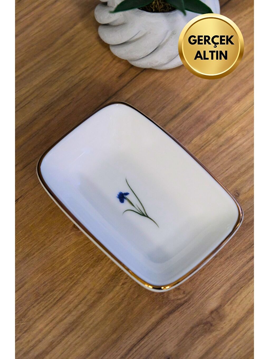 Karışık Porselen Natura İris Altın Yaldızlı Dikdörtgen Kayık Tabak 14X9,8cm Tekli-4