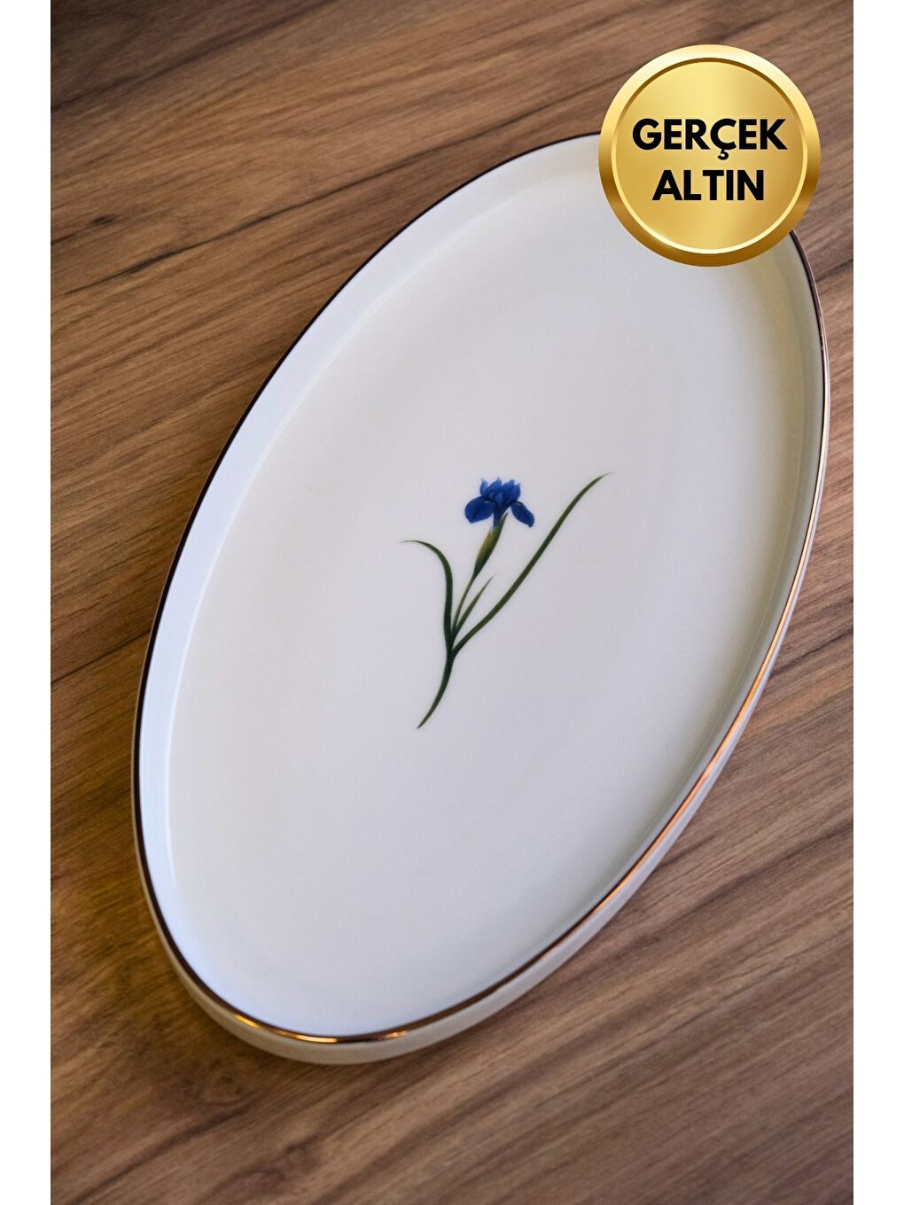 Karışık Porselen Natura İris Altın Yaldızlı Dik Yanaklı Kayık 32,50x17x2,50cm Tekli-1