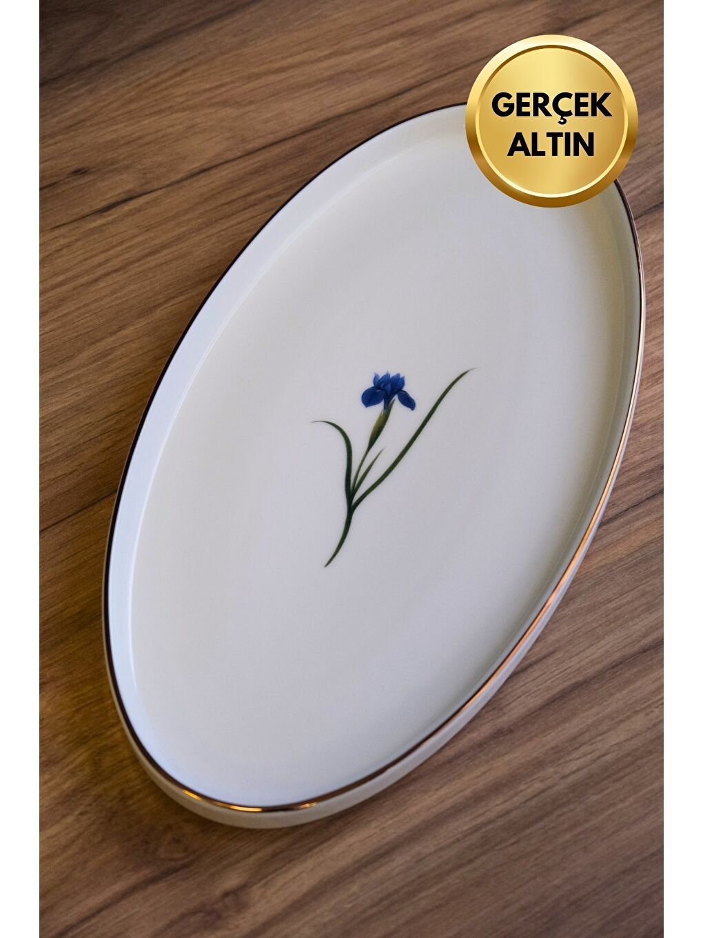 Karışık Porselen Natura İris Altın Yaldızlı Dik Yanaklı Kayık 32,50x17x2,50cm Tekli-3