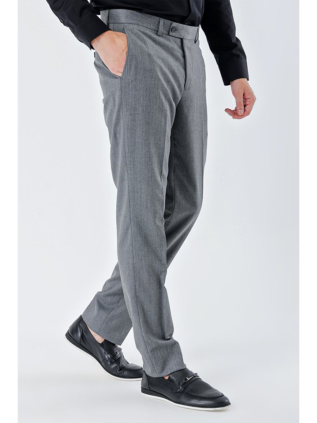 Gri Füme Esnek Yandan Cepli Comfort Fit Classic Erkek Pantolon 1003235152-1