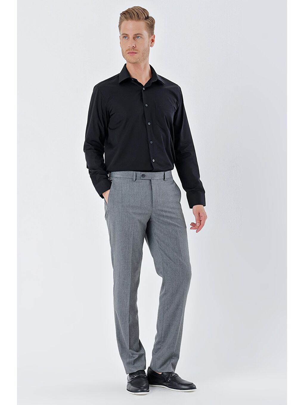 Gri Füme Esnek Yandan Cepli Comfort Fit Classic Erkek Pantolon 1003235152-2