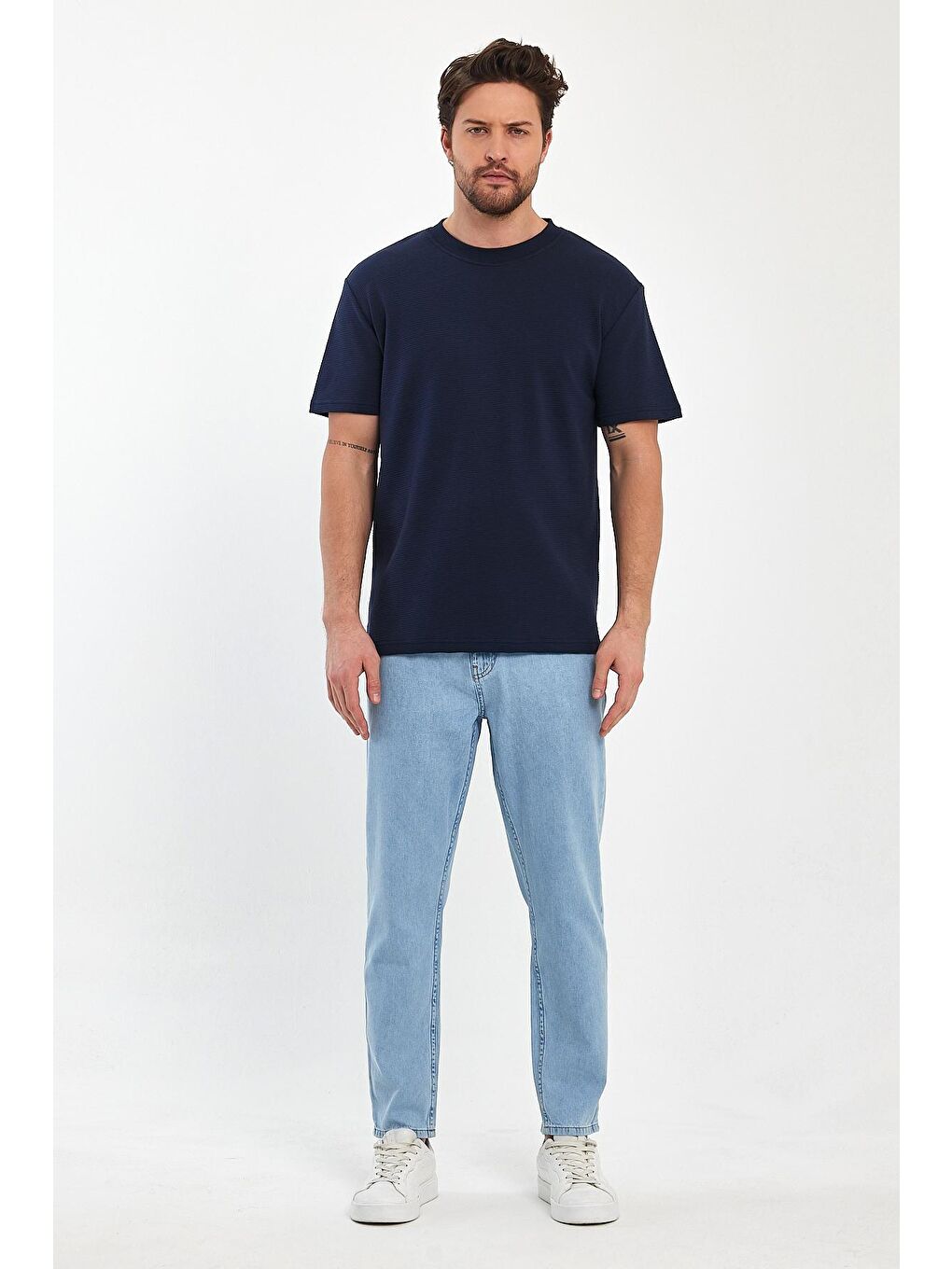 İndigo Otoman Bisiklet Yaka Erkek Tişört-1