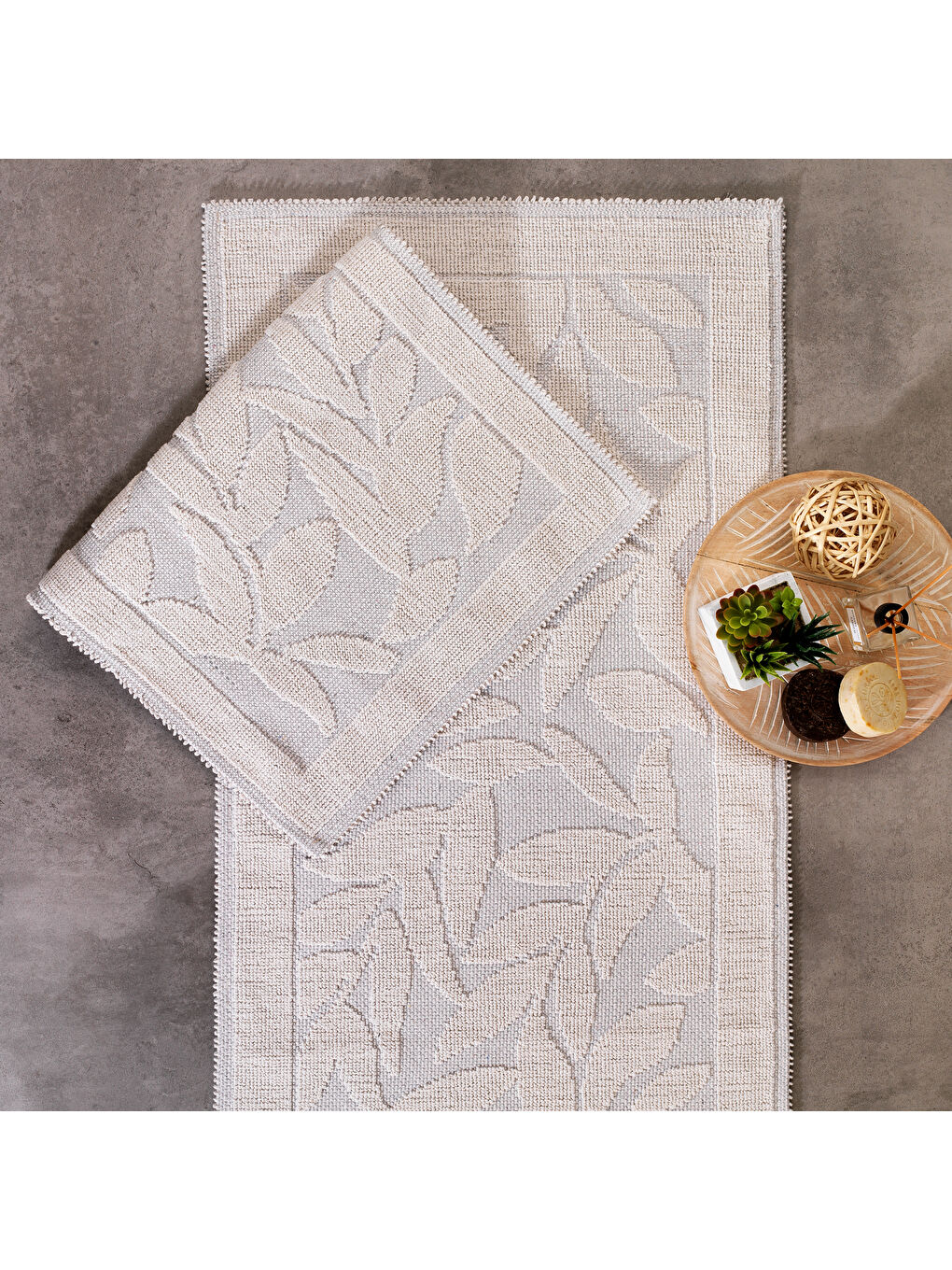 Home Leaf 2 Li Banyo Paspası-Ekru