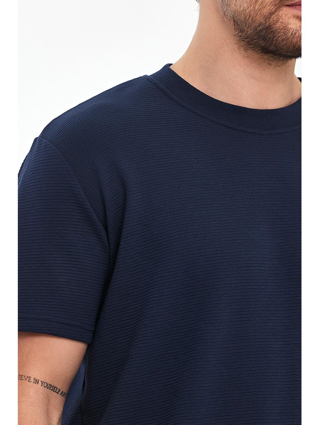 İndigo Otoman Bisiklet Yaka Erkek Tişört-2