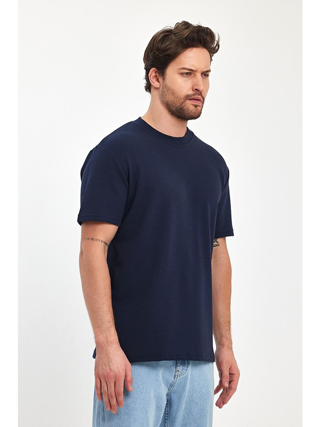 İndigo Otoman Bisiklet Yaka Erkek Tişört-4