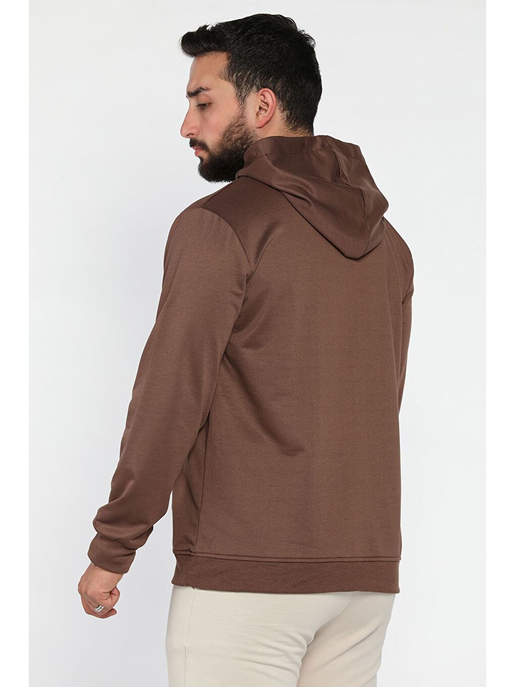 Kahverengi Kapüşonlu Kanguru Cepli Sweatshirt-2