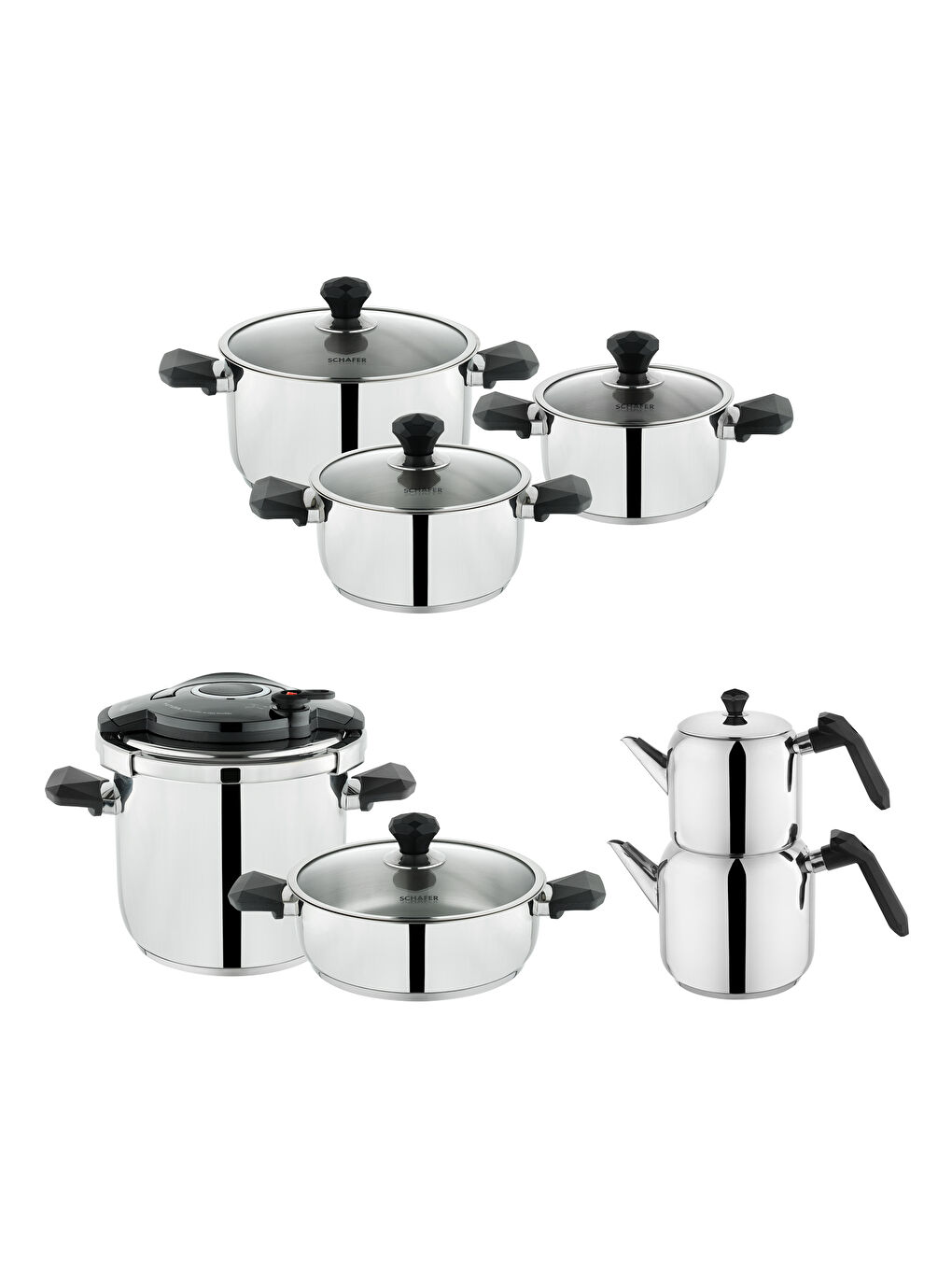 Gri Atlas Çelik Çeyiz Seti 14 Parça-Siyah-1