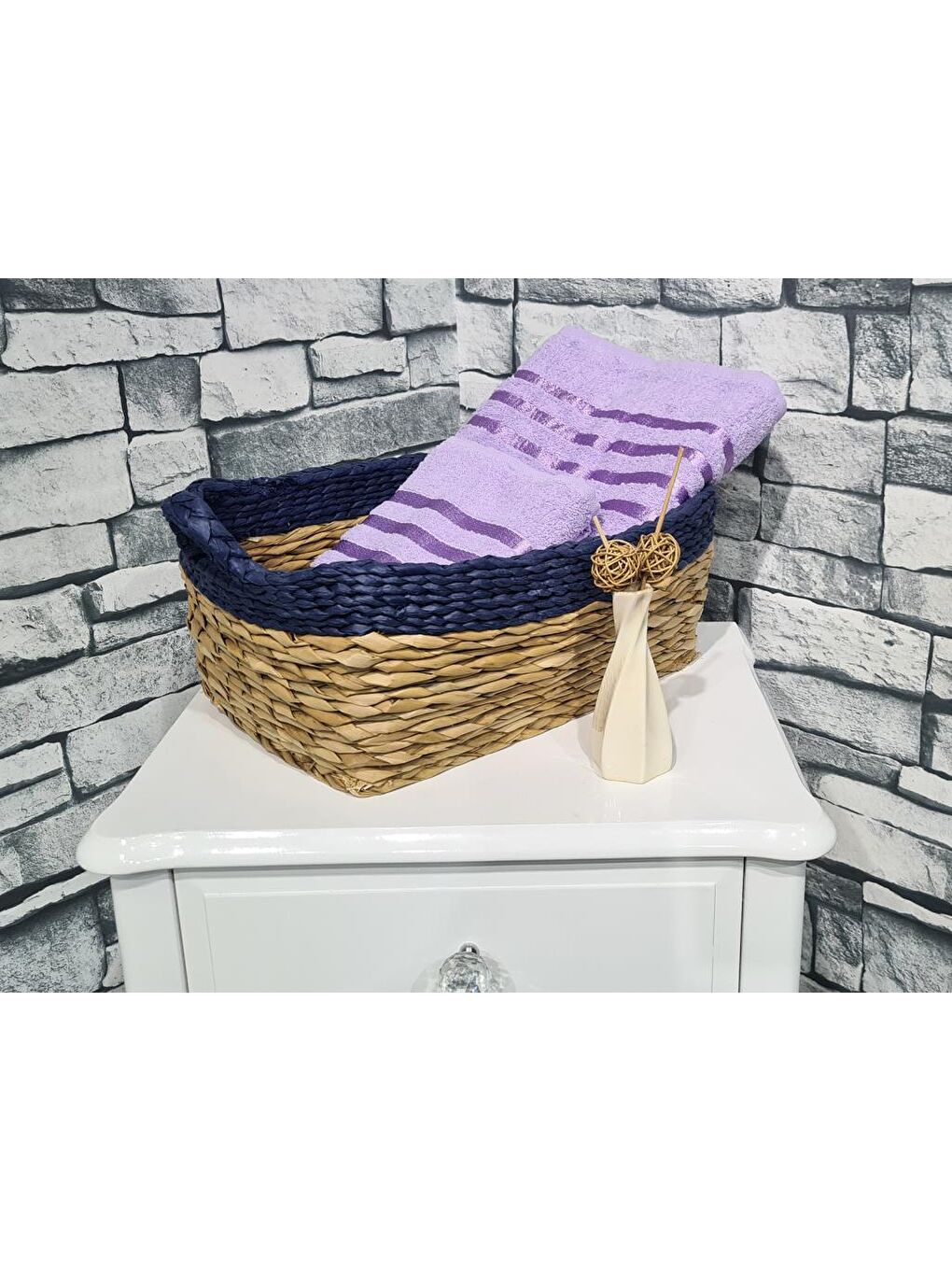 Plain %100 Pamuklu Jakarlı 2 Li Havlu Seti Lila