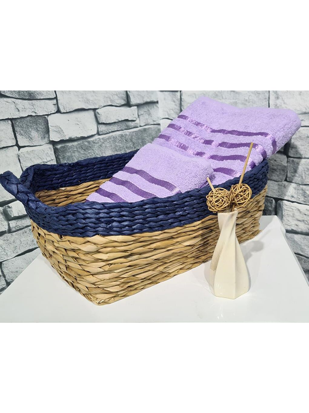 Plain %100 Pamuklu Jakarlı 2 Li Havlu Seti Lila-1