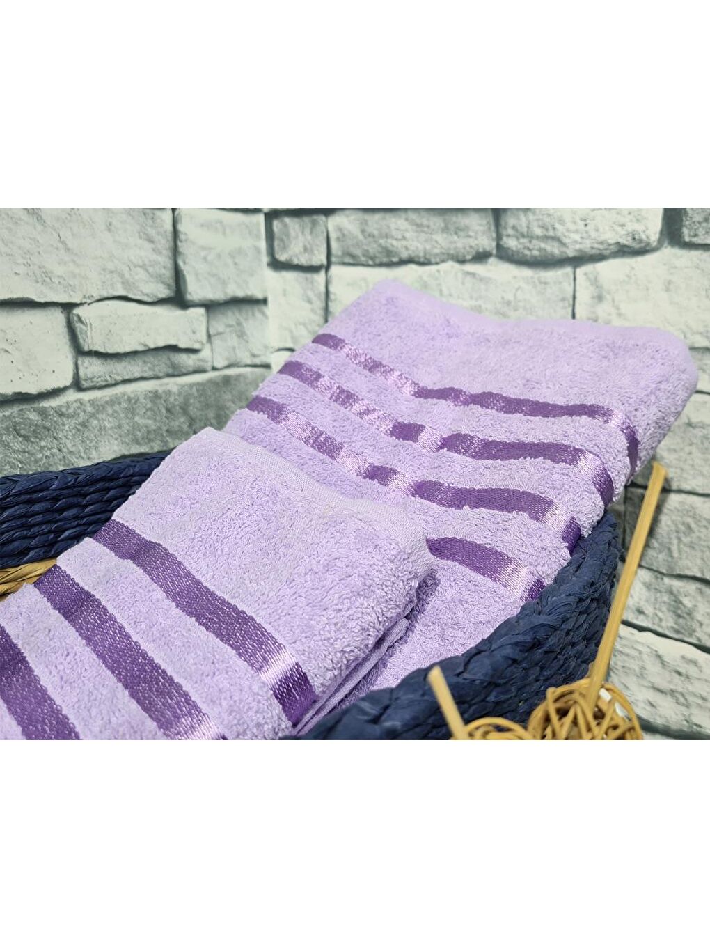 Plain %100 Pamuklu Jakarlı 2 Li Havlu Seti Lila-2