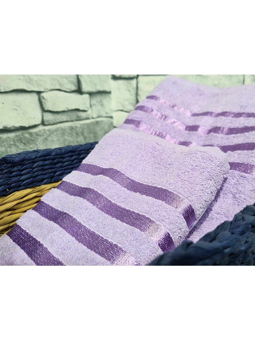 Plain %100 Pamuklu Jakarlı 2 Li Havlu Seti Lila-3