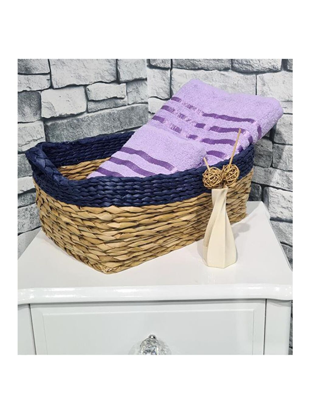 Plain %100 Pamuklu Jakarlı 2 Li Havlu Seti Lila-4