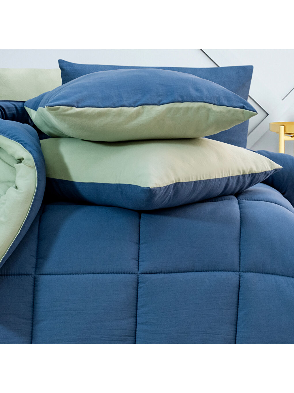 Home Softy Comfort Yorgan Seti 4 Parça-İndigo/Su Yeşili-1