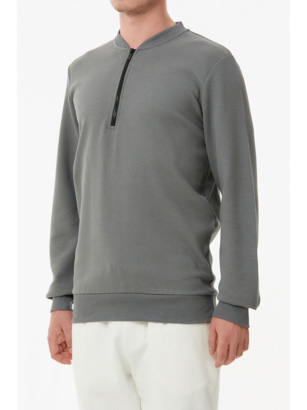 Gri Yarım Fermuarlı Sweatshirt-3