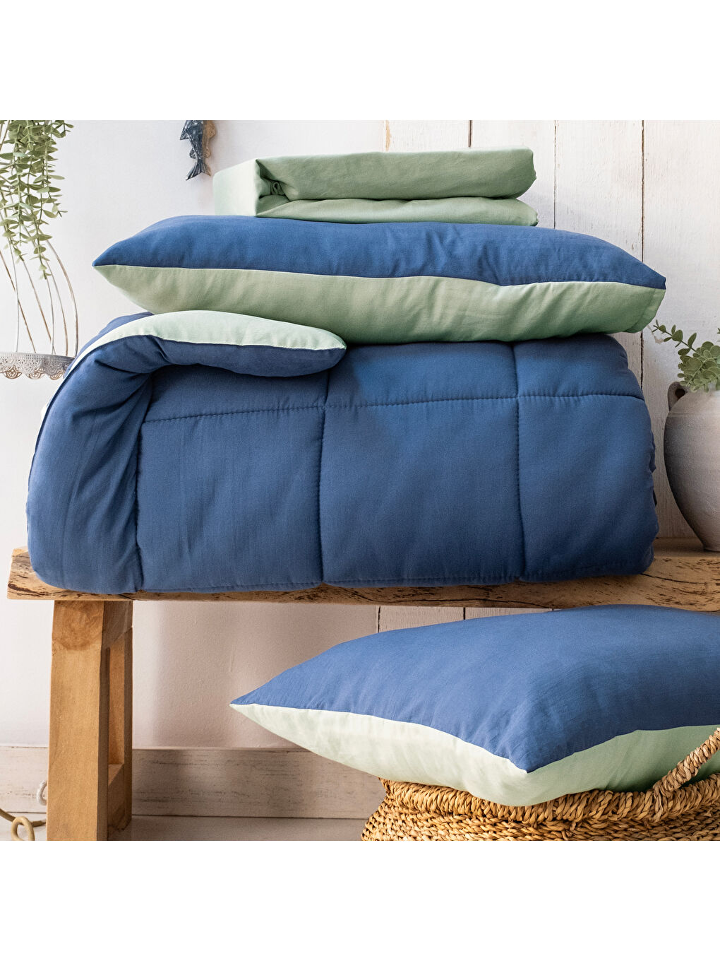 Home Softy Comfort Yorgan Seti 4 Parça-İndigo/Su Yeşili-2