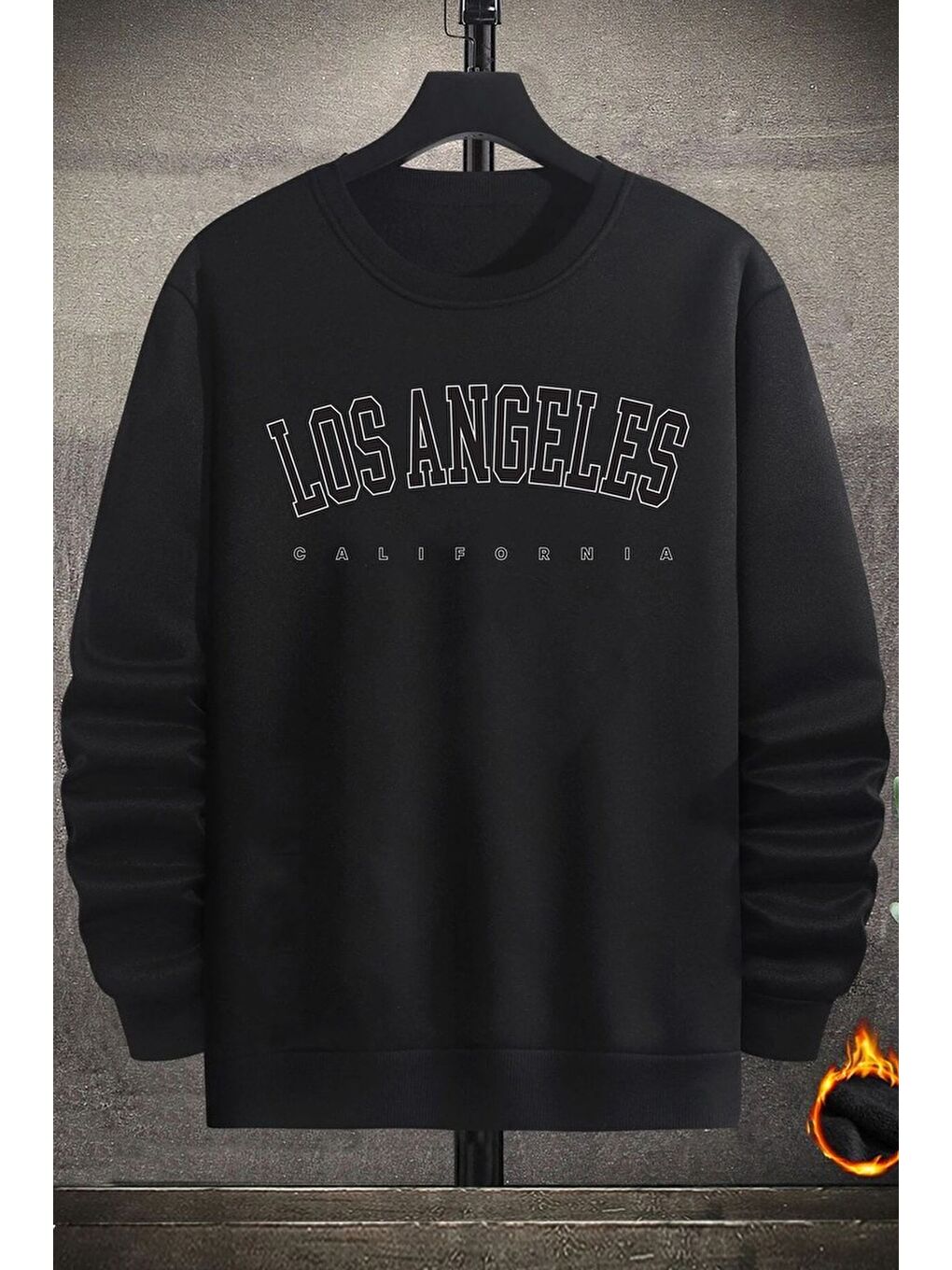 uyguntarz Siyah Unisex Los Angles Baskılı Bisiklet Yaka Sweatshirt