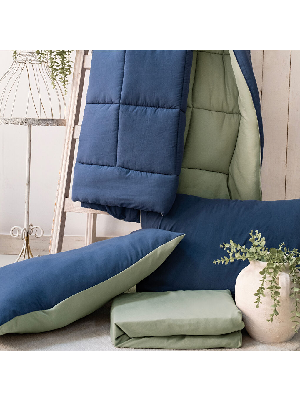 Home Softy Comfort Yorgan Seti 4 Parça-İndigo/Su Yeşili-4