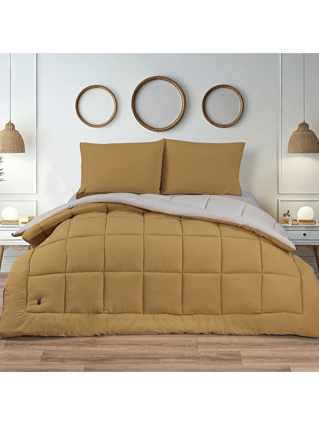 Home Softy Comfort Yorgan Seti 4 Parça-Gri/Hardal