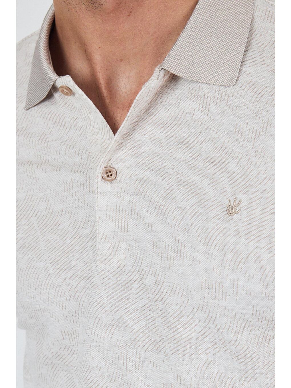 Açık Bej Kısa Kol Baskılı Pike Polo Yaka Cepsiz Esnek Casual Slim Fit Tişört 1011250152-3