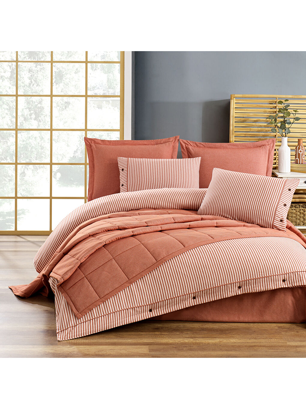 Home Loria Yatak Örtüsü Nevresim Seti 7 Parça-Turuncu-8