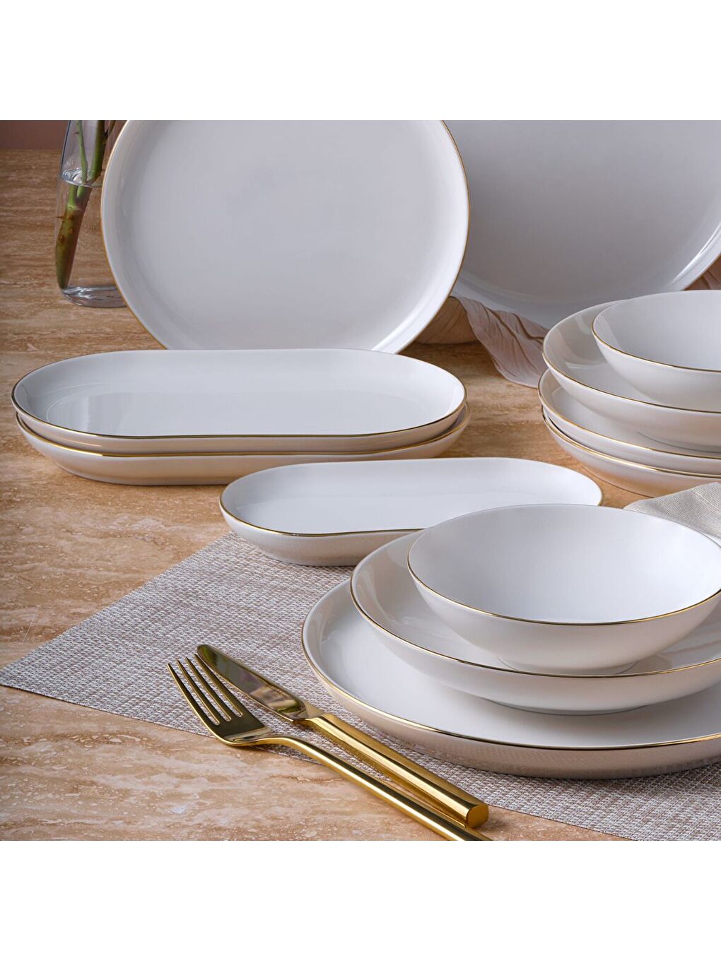 Ekru Bilbao 69 Parça 12 Kişilik Yemek Takımı Altın Yaldız 20-1