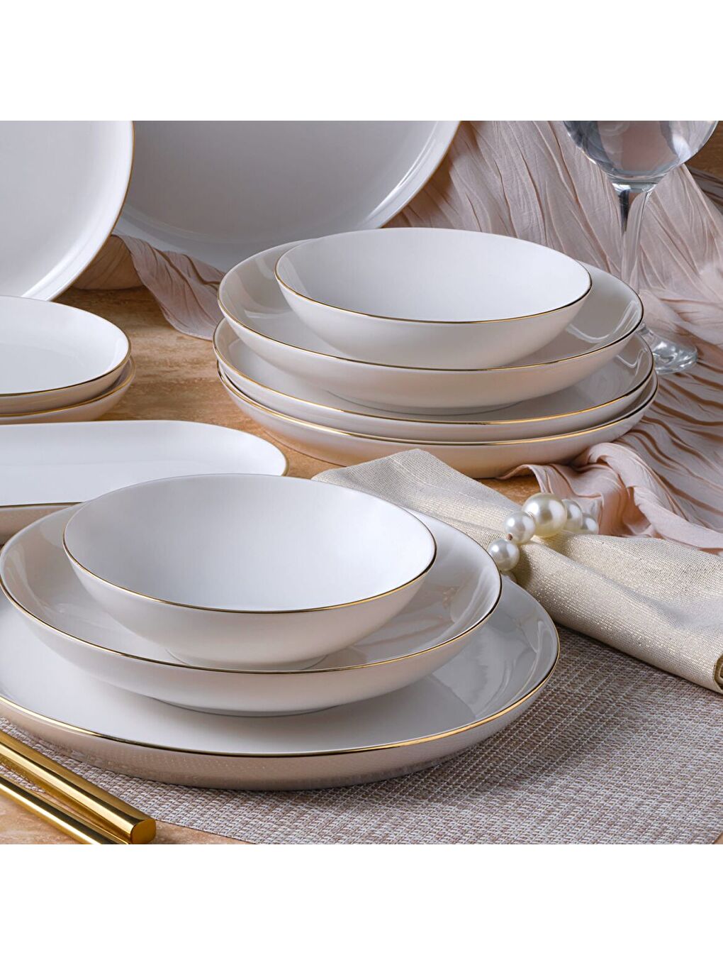 Ekru Bilbao 69 Parça 12 Kişilik Yemek Takımı Altın Yaldız 20-2
