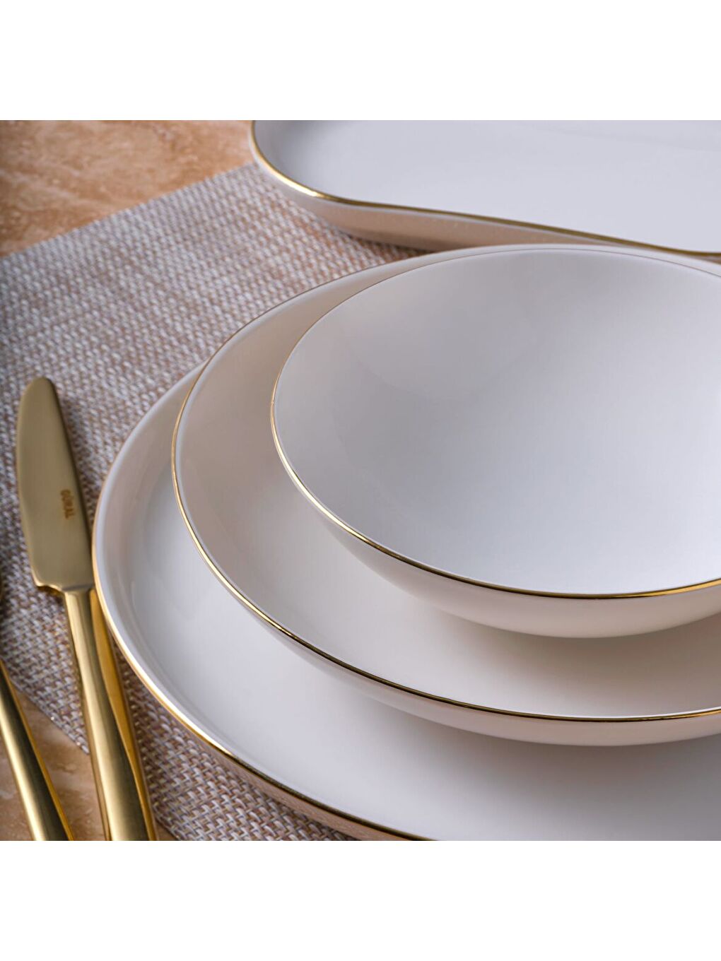 Ekru Bilbao 69 Parça 12 Kişilik Yemek Takımı Altın Yaldız 20-3