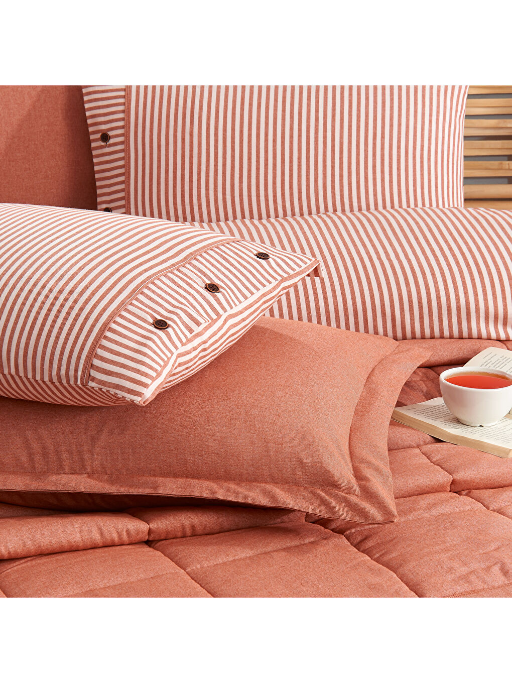 Home Loria Yatak Örtüsü Nevresim Seti 7 Parça-Turuncu-9