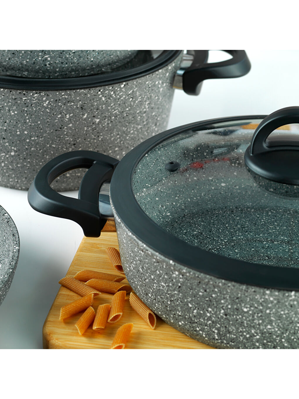 Cucina Yanmaz Yapışmaz Tencere Seti 7 Parça-Gri-2