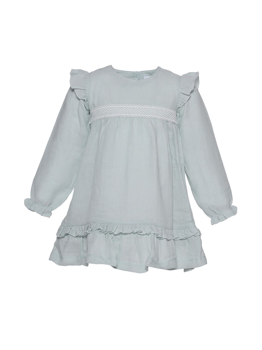 Yeşil Bisiklet Yaka Uzun Kollu Kız Bebek Elbise