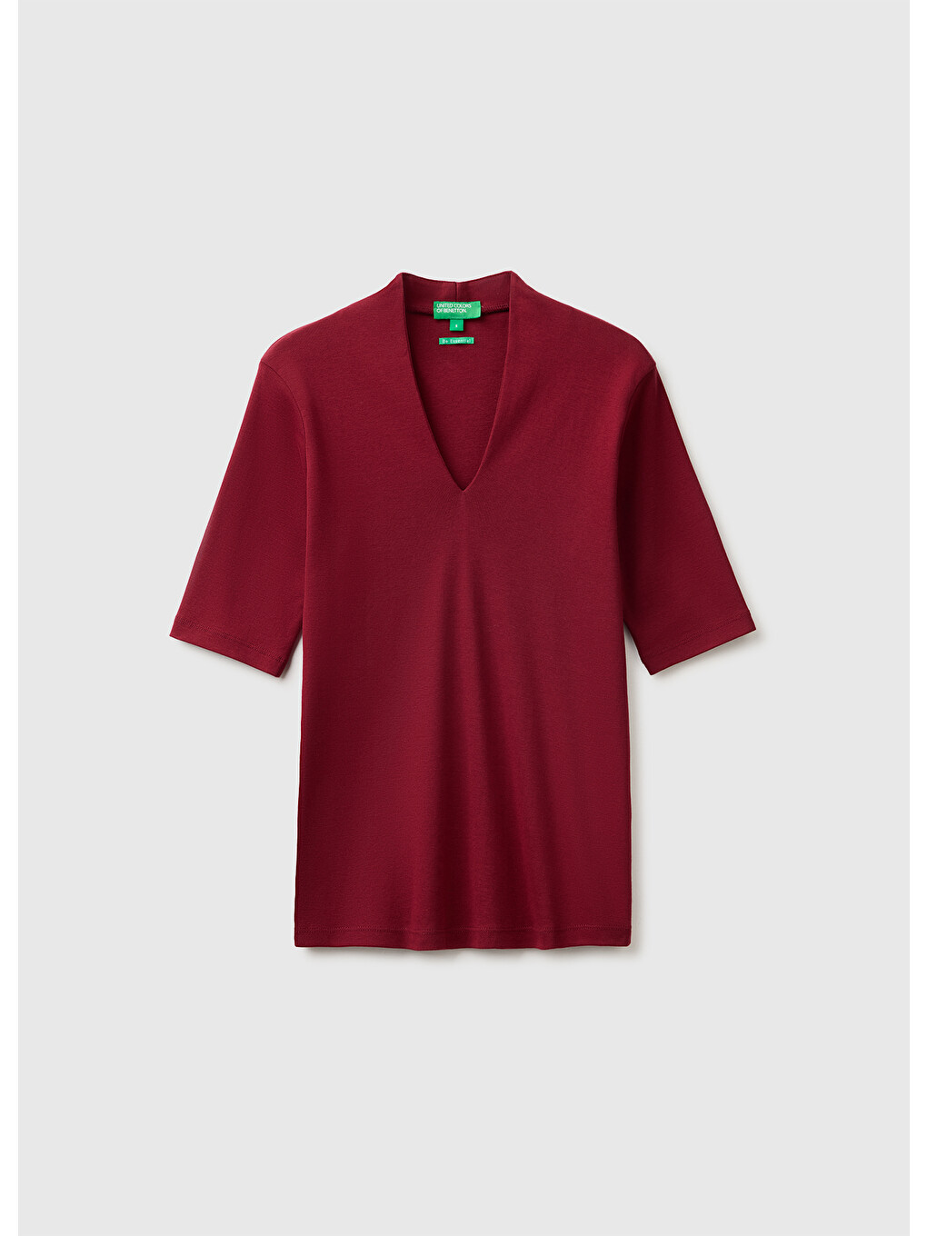 Kadın Mürdüm %100 Pamuk Yarım Kollu Derin V Yaka T-shirt-1