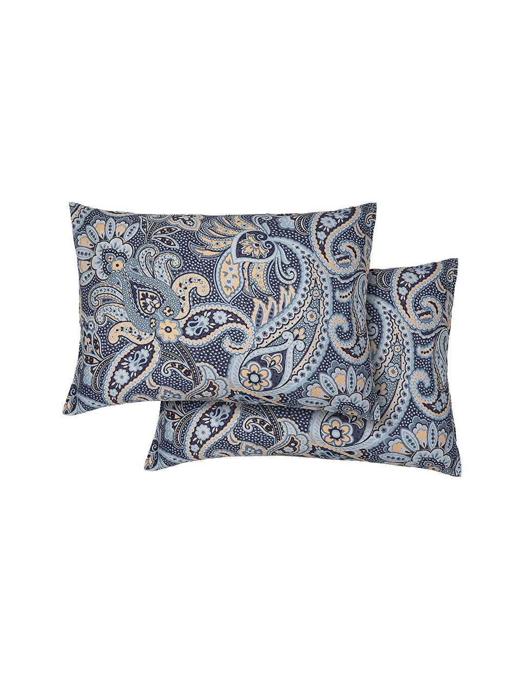2'li Desenli Yastık Kılıfı %100 Organik Pamuk Saten Koyu Mavi 50x70 Cm