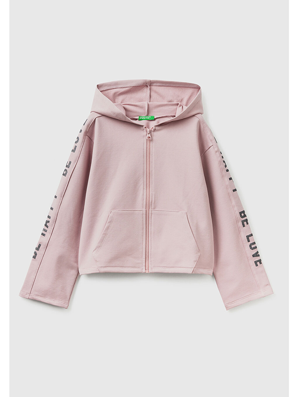 Pembe Kız Çocuk Gül Kurusu Kolları Yazı Detaylı Sweatshirt