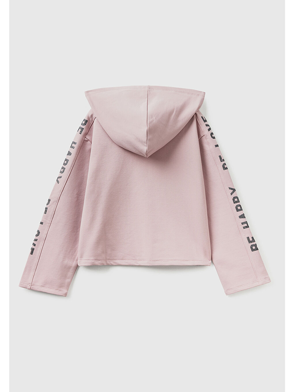 Pembe Kız Çocuk Gül Kurusu Kolları Yazı Detaylı Sweatshirt-1