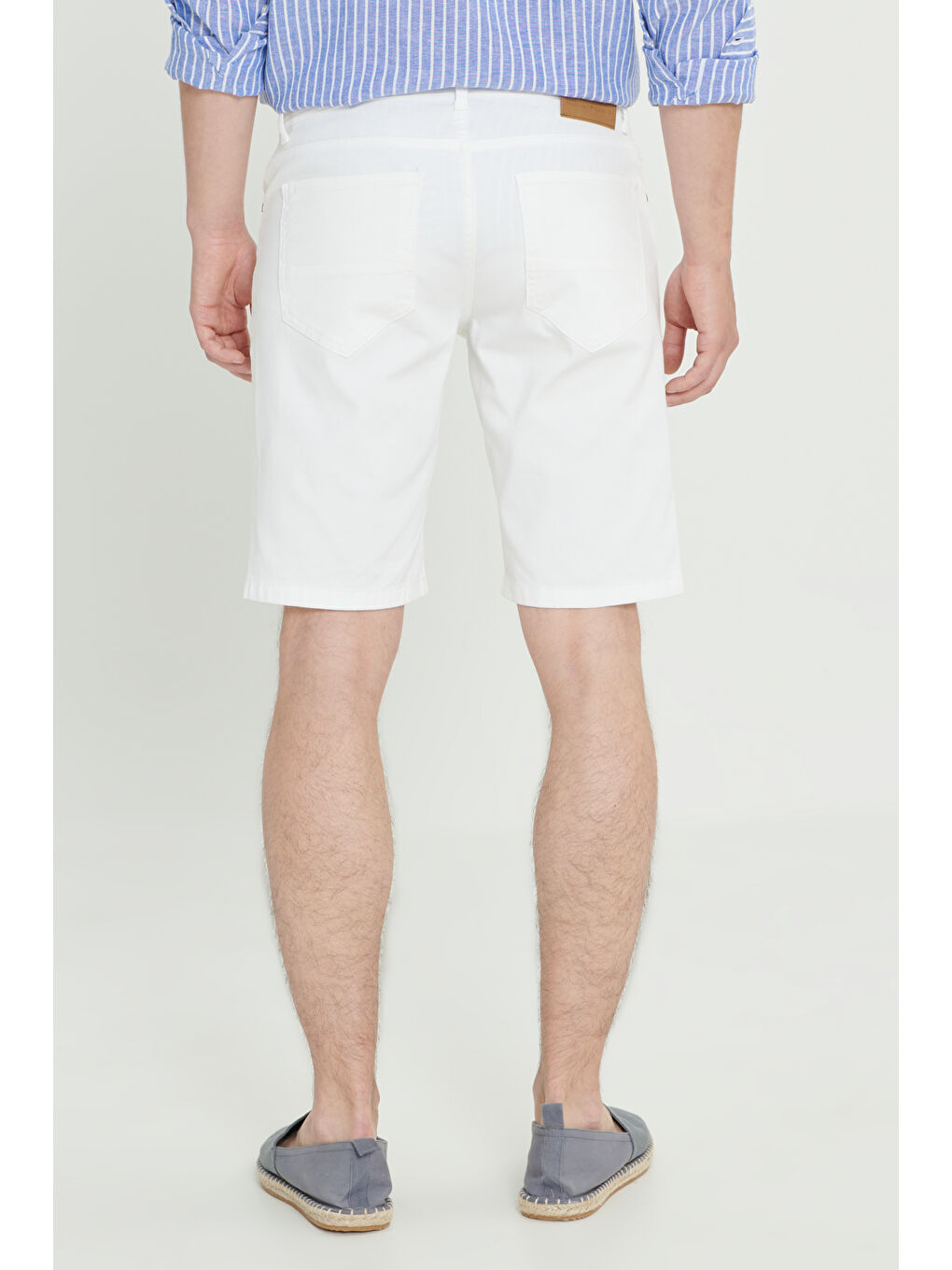 Erkek Beyaz Slim Fit Dar Kesim Yan Cepli Gofre Desenli Şort-5