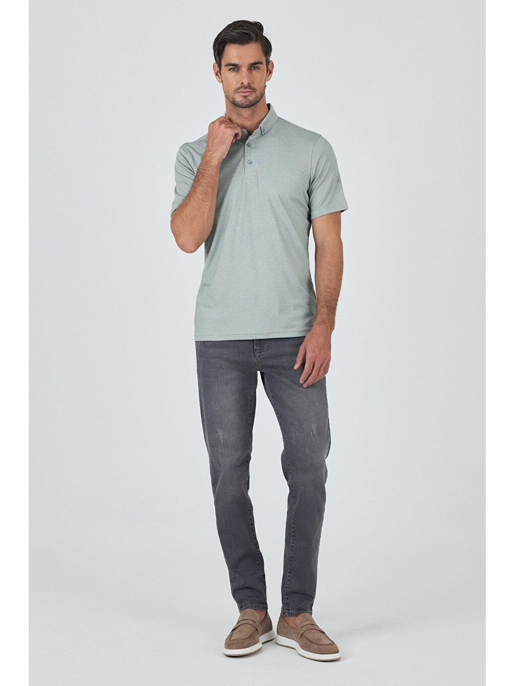 A.Yeşil Kısa Kol Düz Suprem Polo Yaka Cepsiz Pamuklu Casual Slim Fit Tişört 1011250160_607-1