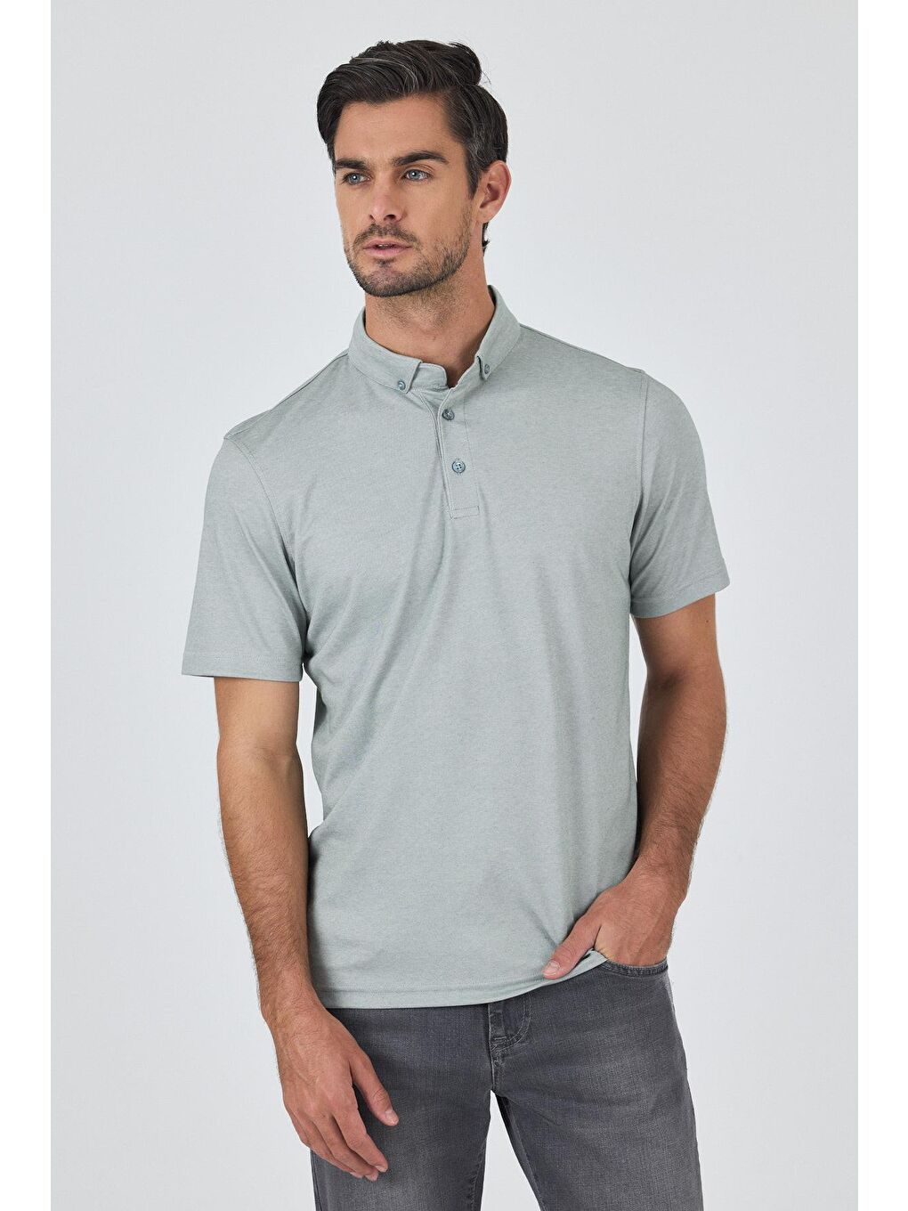 A.Yeşil Kısa Kol Düz Suprem Polo Yaka Cepsiz Pamuklu Casual Slim Fit Tişört 1011250160_607-2