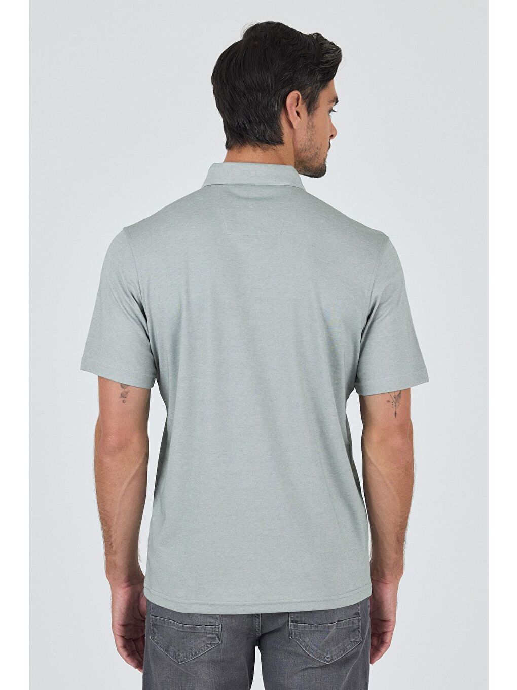 A.Yeşil Kısa Kol Düz Suprem Polo Yaka Cepsiz Pamuklu Casual Slim Fit Tişört 1011250160_607-4