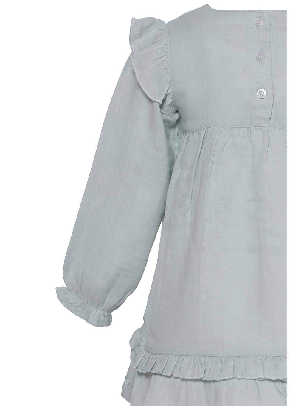 Yeşil Bisiklet Yaka Uzun Kollu Kız Bebek Elbise-2