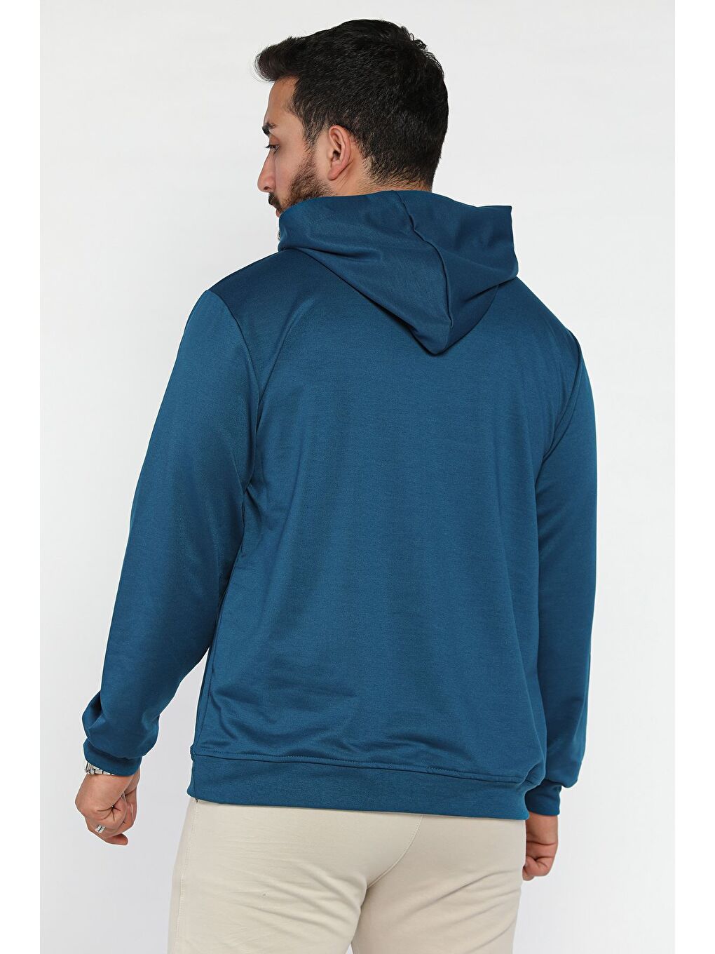 Petrol Kapüşonlu Kanguru Cepli Sweatshirt-2