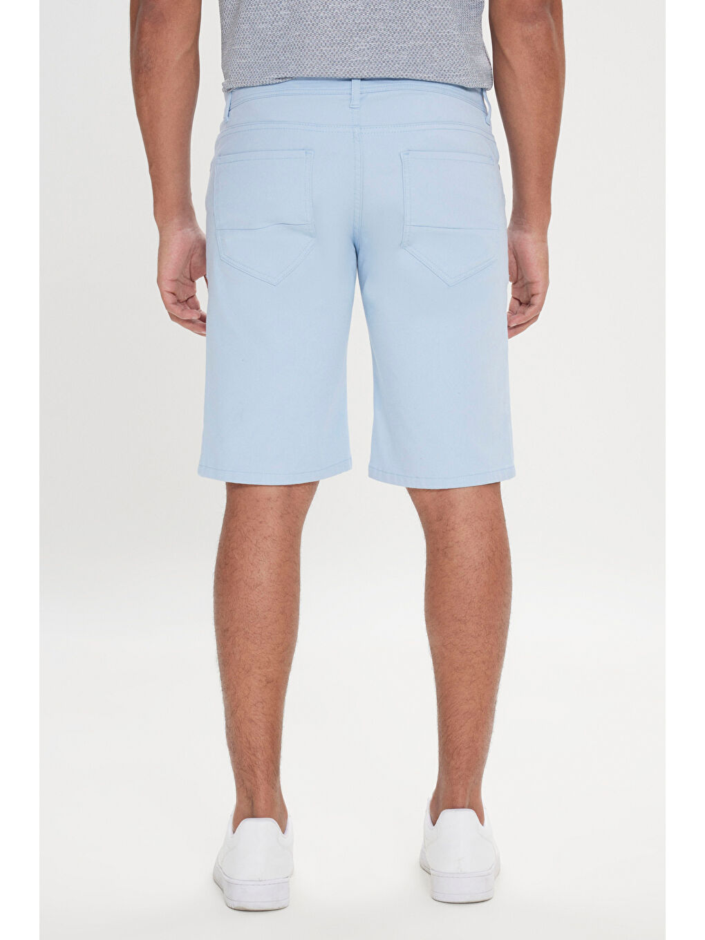 Erkek Açık Mavi Slim Fit Dar Kesim Yan Cepli Gofre Desenli Şort-5