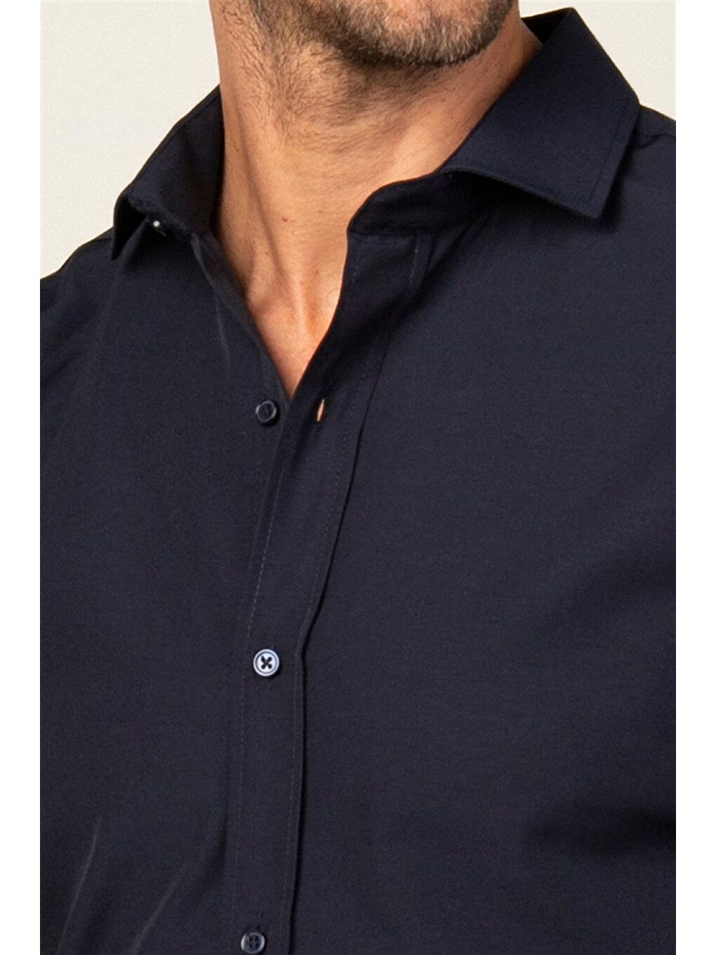 Slim Fit Uzun Kollu Pamuklu Kolay Ütü Erkek Lacivert Gömlek-2