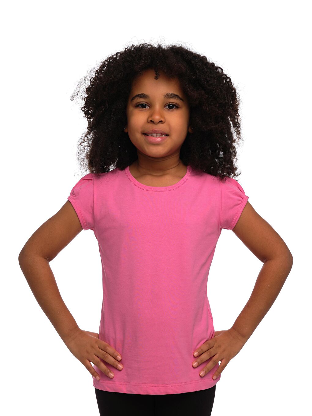 Pembe Şeker pembe Kız Çocuk Kısa Kollu Basıc Tişört
