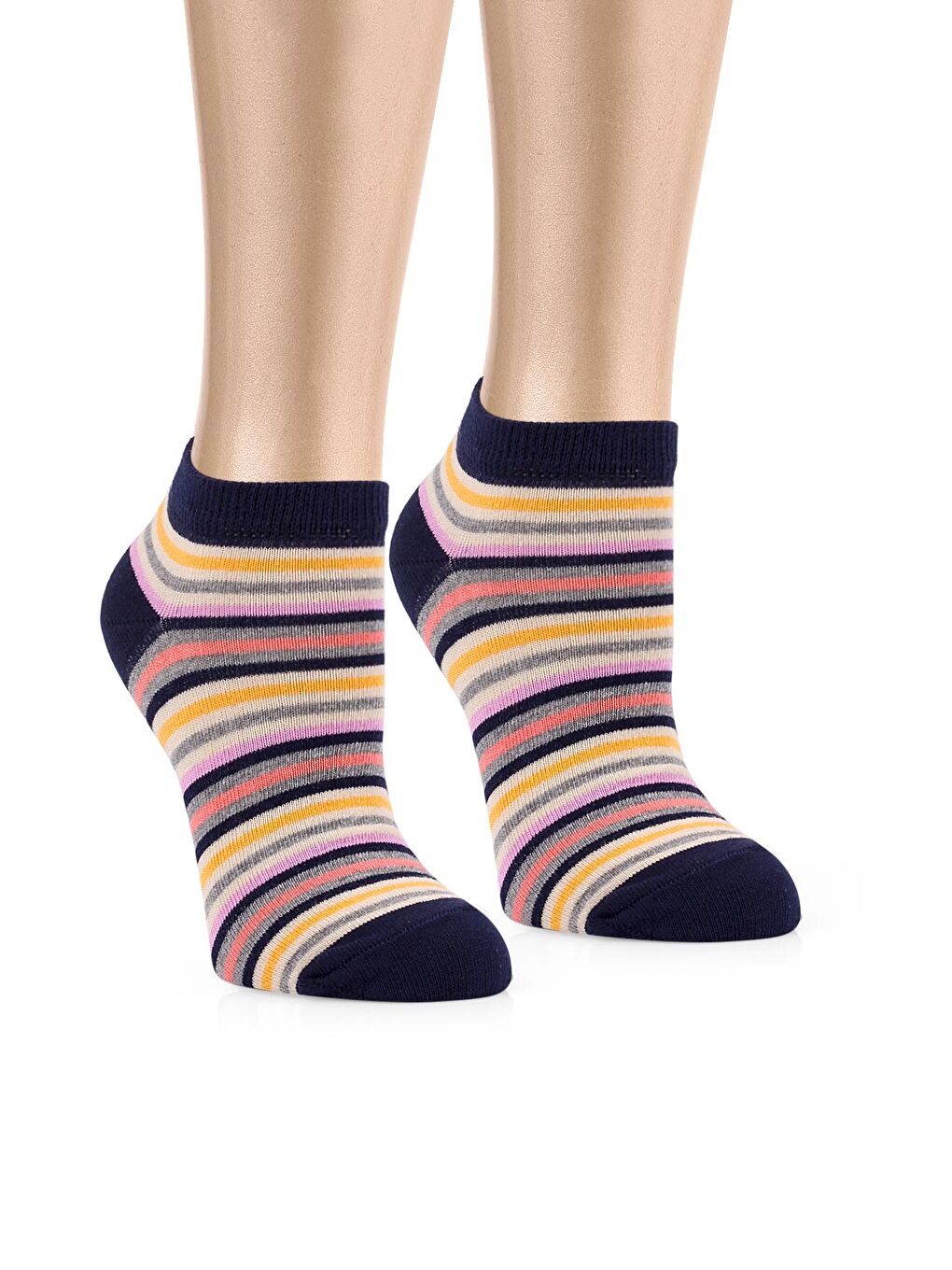 OZZY SOCKS Lacivert-Siyah-Bej 5 Çift Eğlenceli Desenler Kadın Patik Çorap OZZYP003 - 2