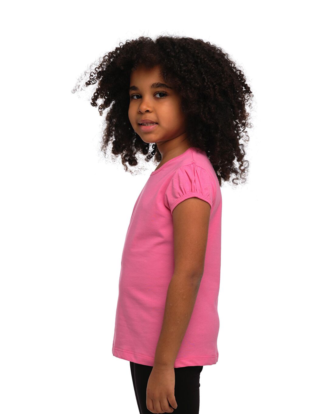 Pembe Şeker pembe Kız Çocuk Kısa Kollu Basıc Tişört-1