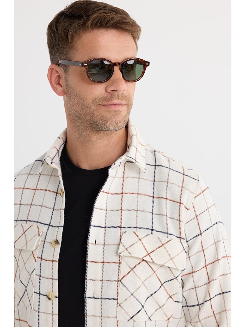 Karışık Erkek Slim Fit Dar Kesim Spor Yaka Çift Cep Kapaklı Kareli Gömlek-1