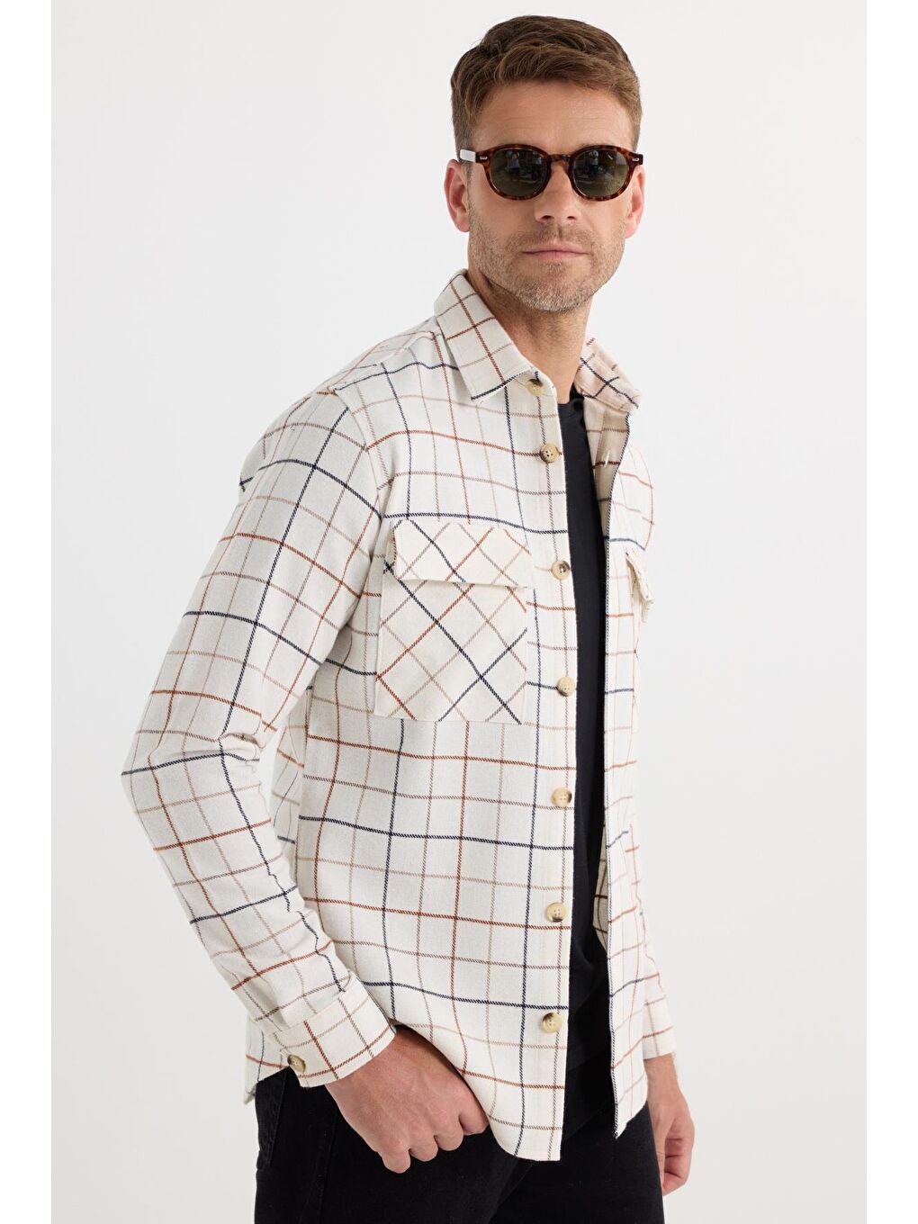 Karışık Erkek Slim Fit Dar Kesim Spor Yaka Çift Cep Kapaklı Kareli Gömlek-4